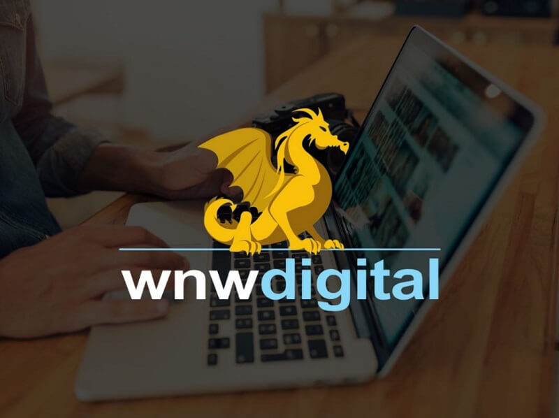 wnw digital logo over an image of a laptop